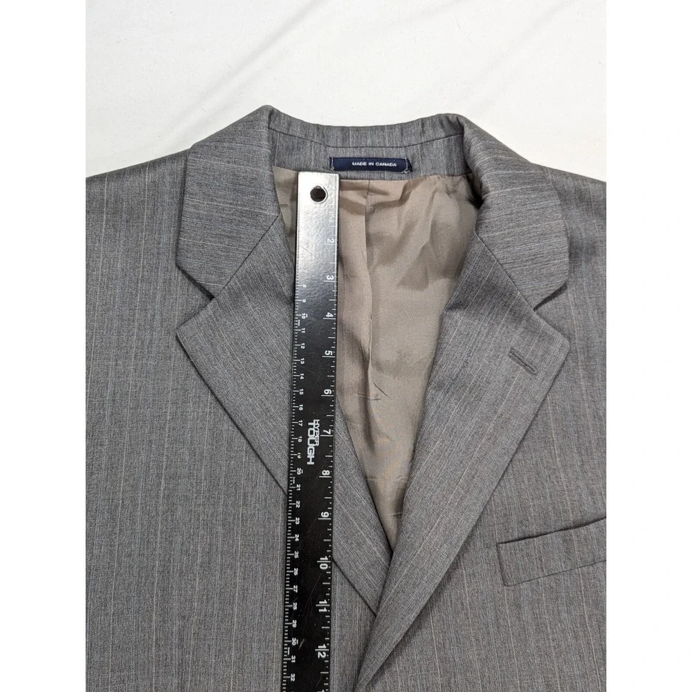 Chaps Ralph Lauren Blazer Suit Jacket Wool Cashmere Gray Pinstripe 44R Big Wide‎